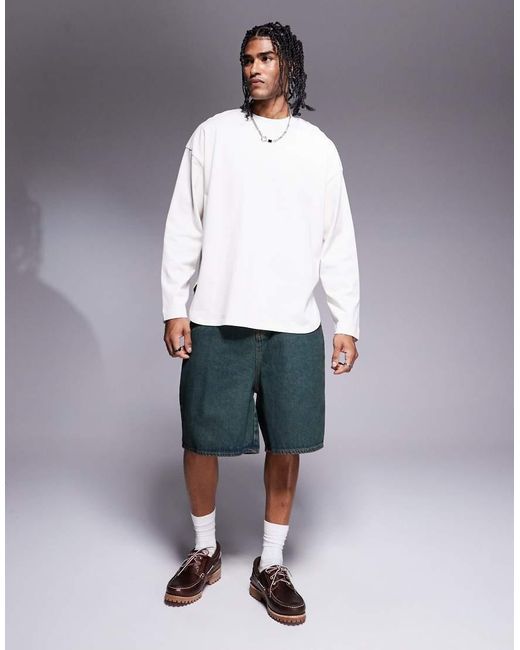 ASOS Blue Longer Length Denim Jorts With Green Tint for men