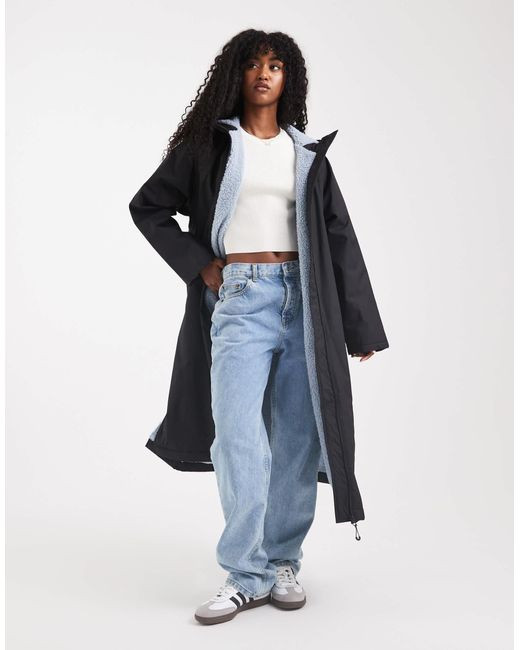 ASOS Blue Longline Fleece Lined Rain Coat