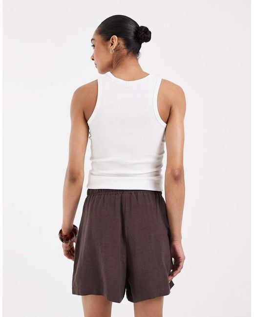 Object White Loose Tie Waist Linen Touch Shorts