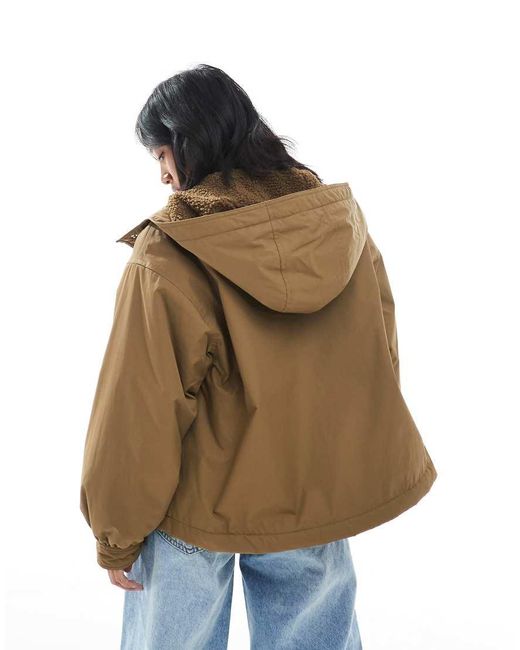 ASOS Brown Asos Design Petite Oversized Fleece Lined Raincoat