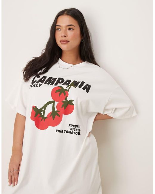 Vestido Corto Blanco Estilo Camiseta Con Estampado Gráfico De Tomate De Asos Design Curve ASOS de color White