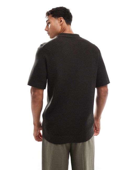 Jack & Jones Black Short Sleeve Knitted Polo for men