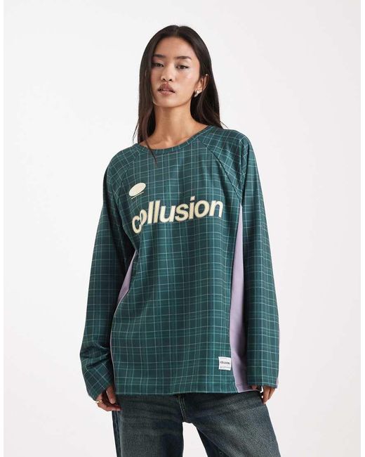 Collusion Blue Plaid Print Soccer Tee