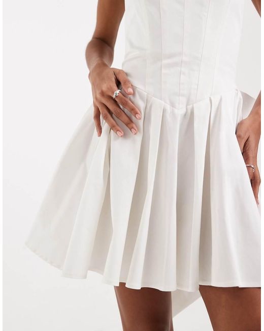 TFNC London White Bridal Corset Pleated Mini Dress With Bow Back