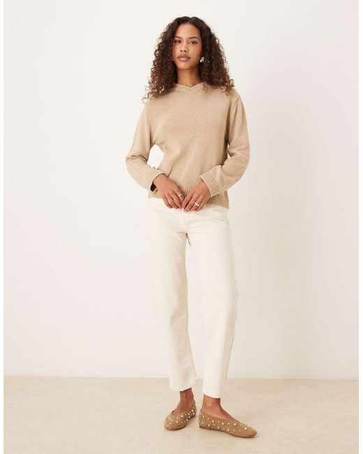 ASOS Natural Knit High V-neck Sweater
