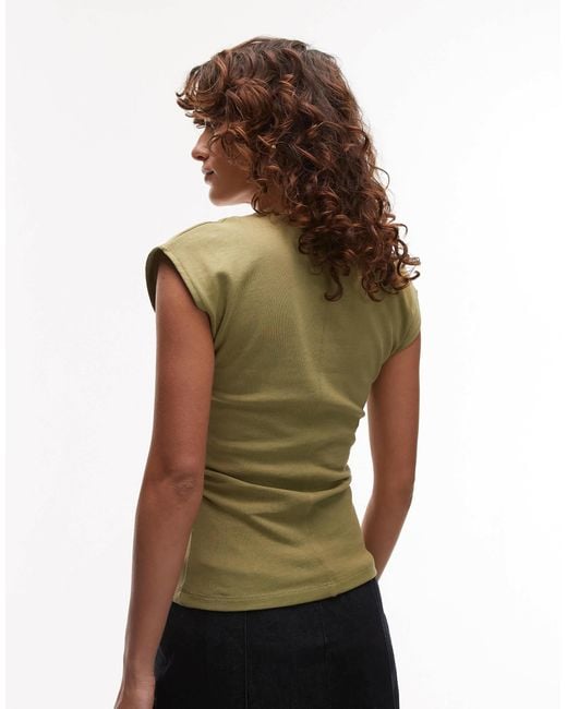 TOPSHOP Green Cinch Waist Structured Top