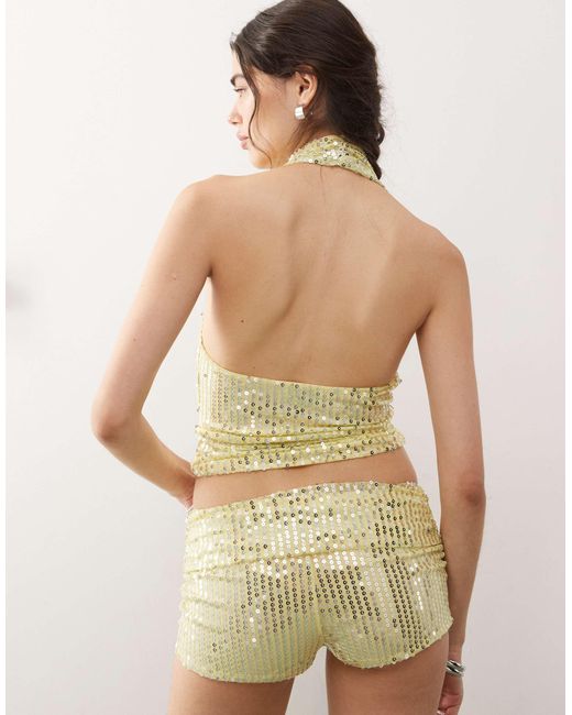 Collusion Natural Festival Sequin Cross Over Halter Top