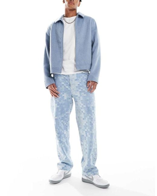 Pull&Bear Blue Checkerboard baggy Jeans for men