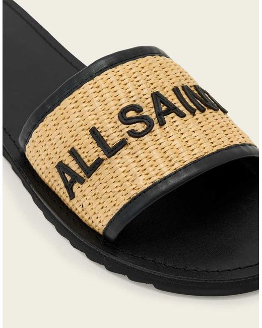 AllSaints Natural Hoxton Textured One Strap Logo Sandals