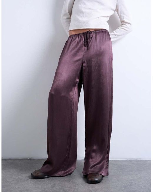 TOPSHOP White Crinkle Satin Pants
