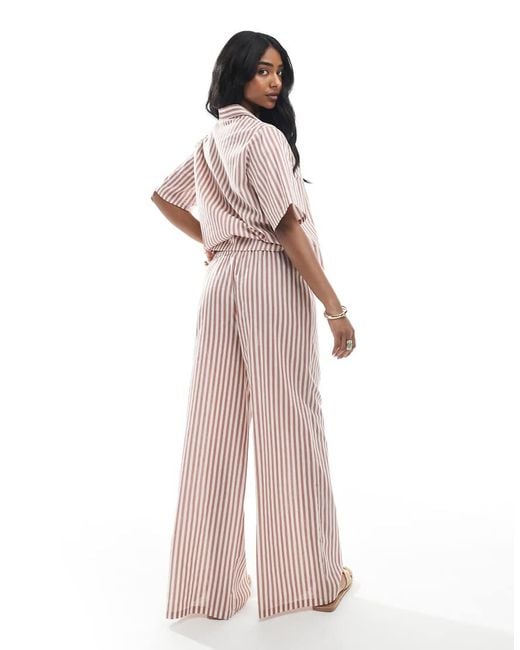 Wednesday's Girl Pink Linen Wide Leg Striped Trouser Co-ord