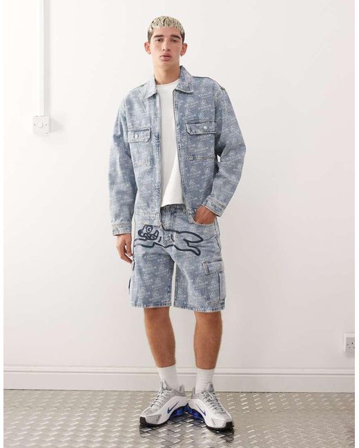 Chaqueta Vaquera De Estilo Camionero Con Lavado Y Estampado Integral De Perro Corriendo De Ice Cream (Parte De Un Conjunto) ICECREAM de hombre de color Blue