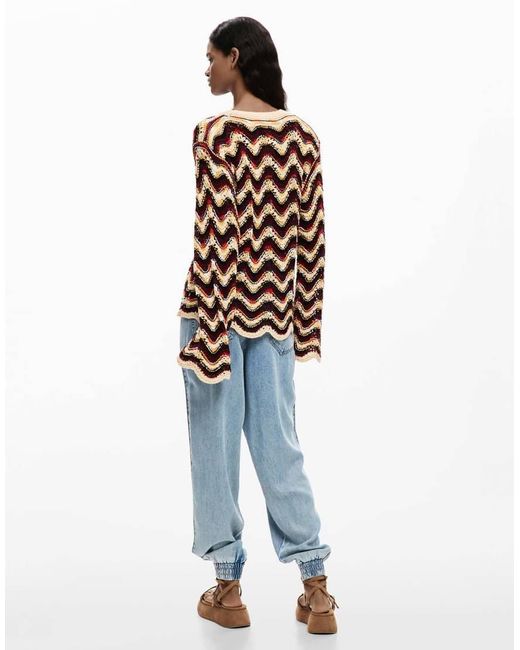 Desigual Orange Zigzag Crochet Sweater