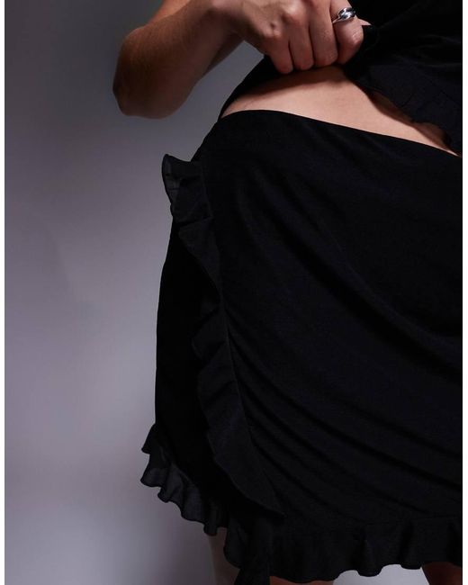 ASOS Black Asos Design Curve Mesh Asymmetric Ruffle Mini Skirt