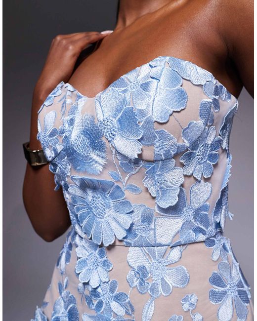 Jarlo Kay Floral Lace Corset Detail Maxi Dress in Blue | Lyst