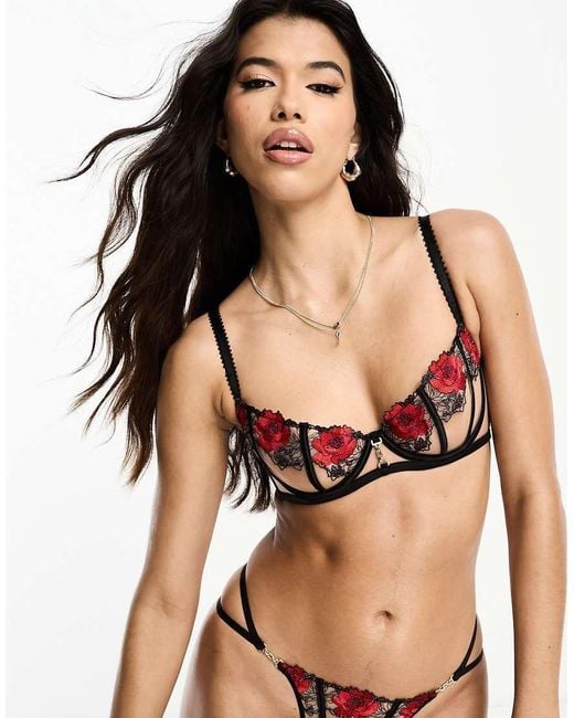 Ann Summers Natural A-D Cup Caged Rose Non Padded Balcony Bra With Floral Embroidery