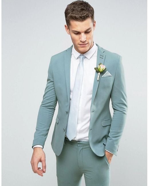 ASOS Green Wedding Super Skinny Suit Jacket In Pastel Blue for men
