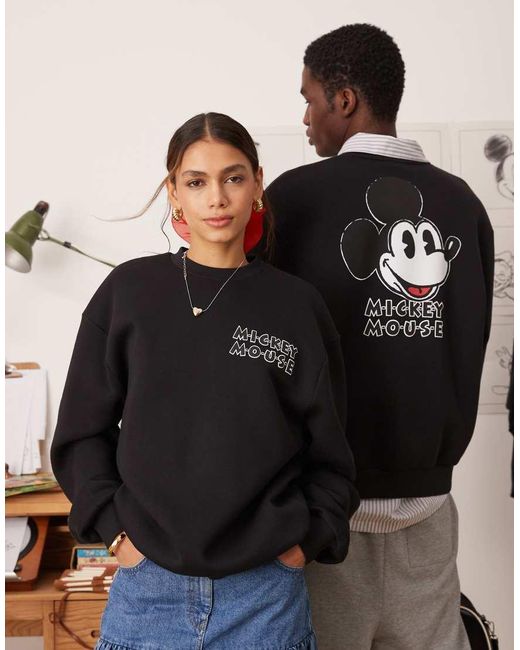 ASOS Black Disney Unisex Oversized Crew Sweatshirt With Mickey Mouse Prints