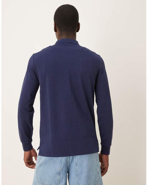 Polo Ralph Lauren Blue Icon Logo Long Sleeved Custom Slim Fit Polo for men