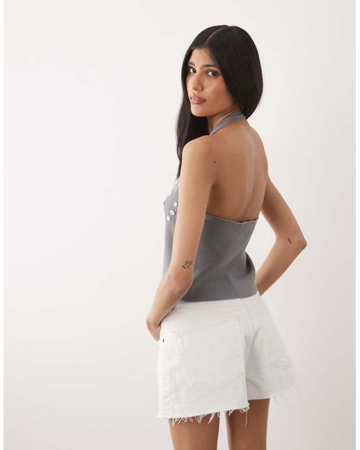 Mango Gray Button Embellished Halter Neck Knitted Vest Top Co-Ord