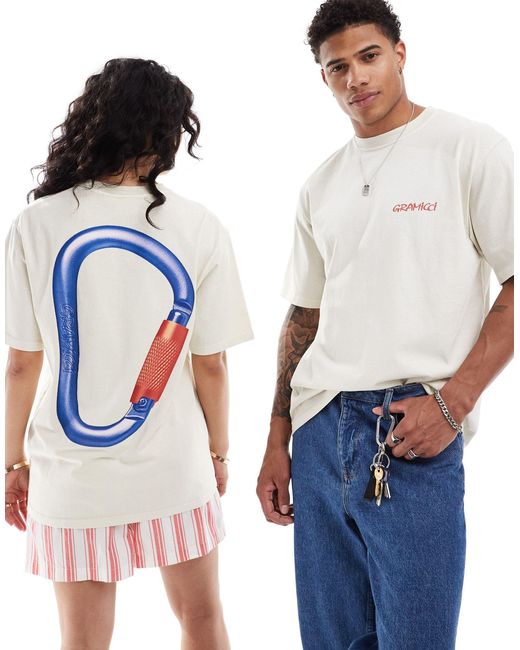 Gramicci White Unisex Cotton Sleeve T-shirt With Carabiner
