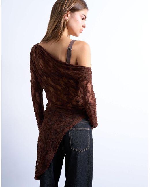 TOPSHOP Brown – langärmliges, schulterfreies spitzenoberteil