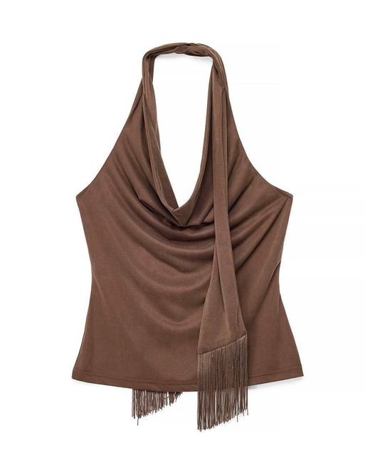 NA-KD Brown Scarf Tassel Modal Halterneck Top