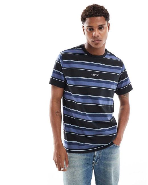 Levi's Blue Central Baby Tab Logo Stripe Relaxed Fit T-shirt for men