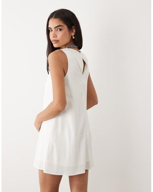 Fashionkilla White Exclusive Linen Look Smock Mini Dress
