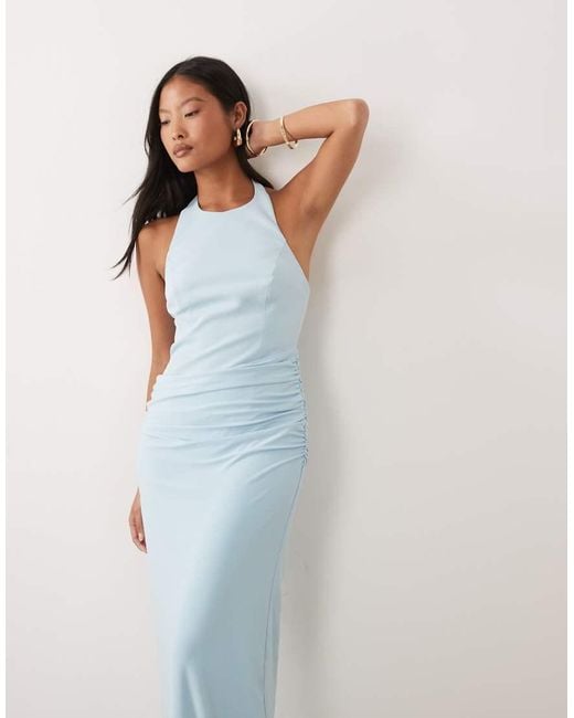 Forever New Blue Halter Neck Drape Waist Maxi Dress