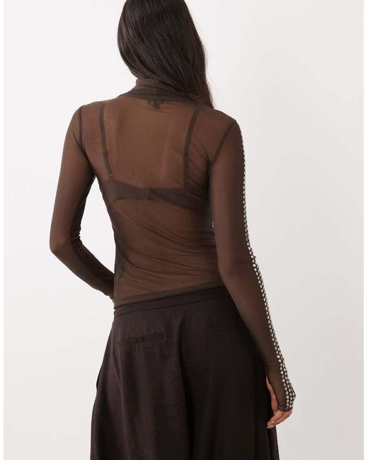 AFRM Brown Zadie Mesh Turtleneck Long Sleeve Top