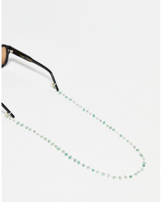 Catenina per occhiali da sole dorata con frammenti di pietra semipreziosa verde di ASOS in Natural