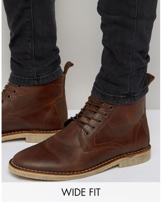 ASOS Brown Wide Fit Desert Chukka Boots for men