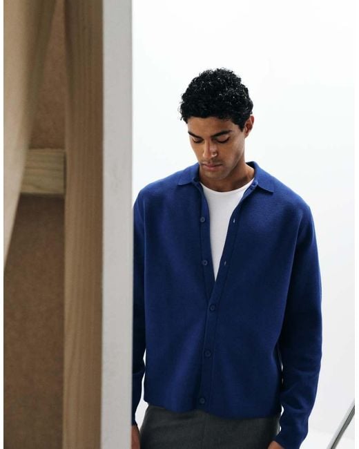 ASOS Blue Relaxed Compact Knitted Over Shirt for men