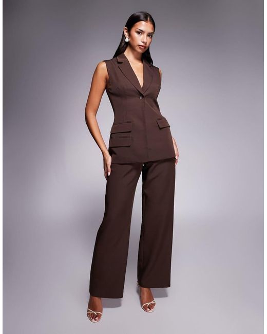 Kaiia Purple Exclusive Longline Tailored Collared Pocket Detail Sleeveless Waistcoat Top