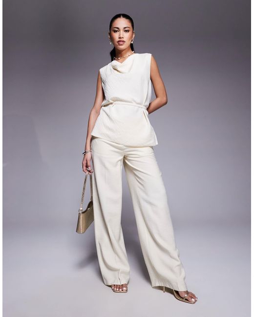 ASOS Natural Tailored Textured Belted Pants
