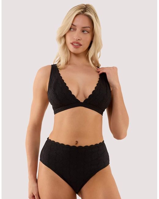 Peek & Beau Black Nikki Broderie Scallop High Apex Bikini Top