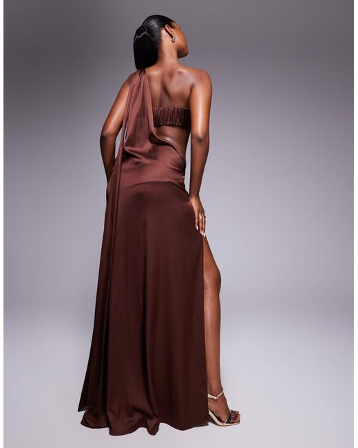 The Dolls House Brown – anthia – asymmetrisches maxikleid aus satin