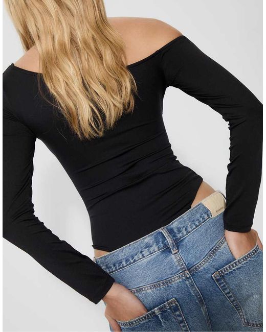 Body A Maniche Lunghe Con Arricciature di Stradivarius in Black