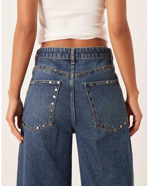 Mango Blue Studs 100% Cotton Wide Leg Jean With Stud Detail