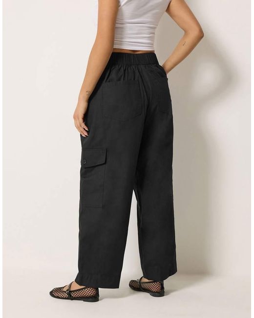 PixieGirl Black Petite Cotton Cargo Barrel Leg Trousers
