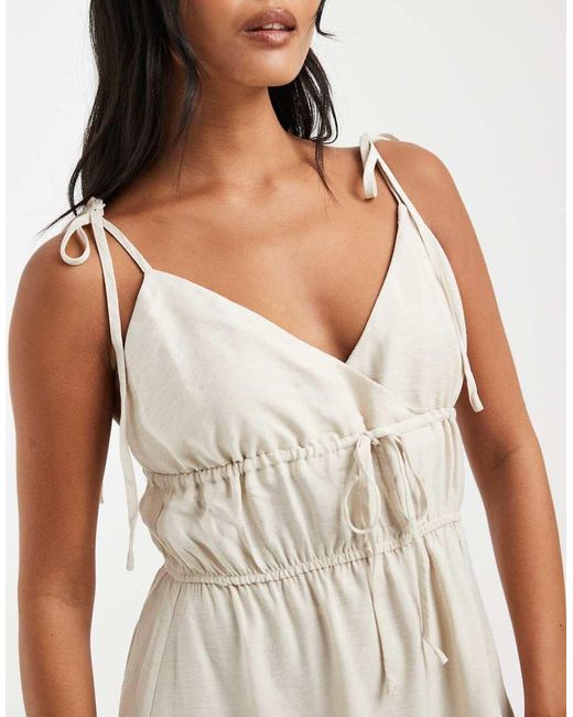 Vero Moda Natural Tie Shoulder Cami Midi Tiered Dress