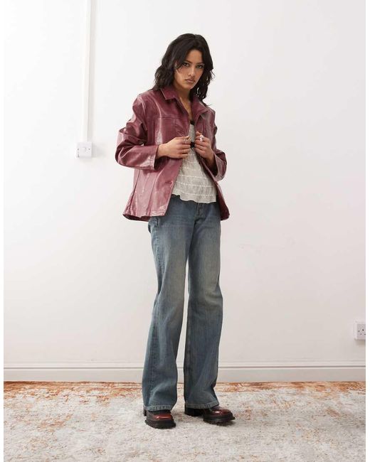 Reclaimed (vintage) Red 90s Distressed Faux Leather Blazer Coat
