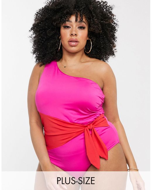 City Chic Pink One Shoulder Swimsuit