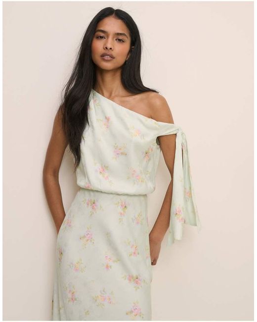 Nobody's Child Natural Kavita Satin One-shoulder Draped Midi Dress