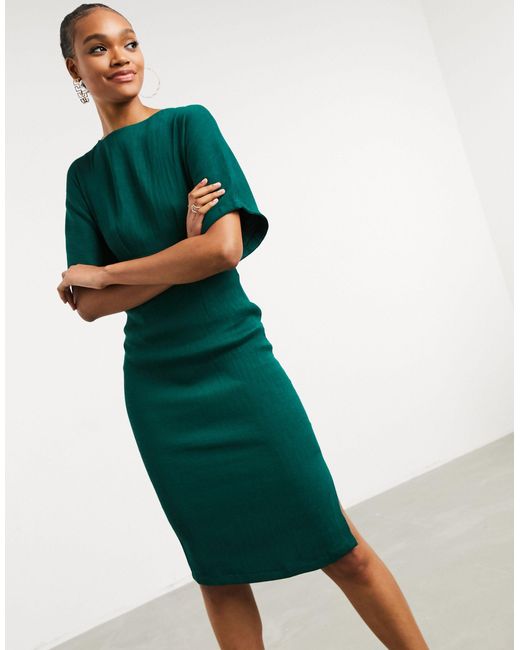 Closet Green Ribbed Pencil Dress With Tie Belt