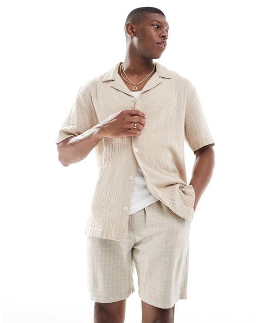 Only & Sons White Textured Linen Mix Short for men