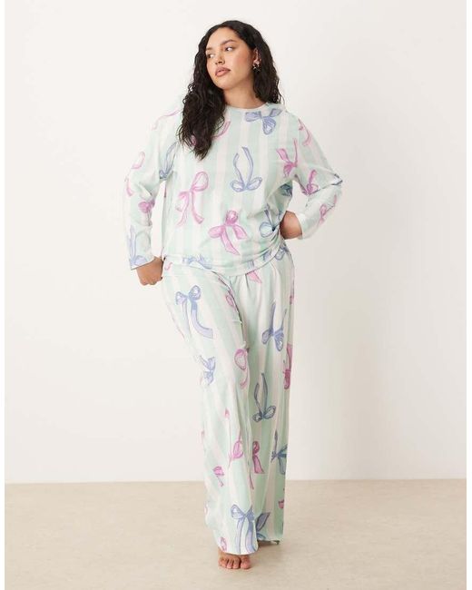 ASOS White Asos Design Curve Long Sleeve Top & Pants Pajama Set