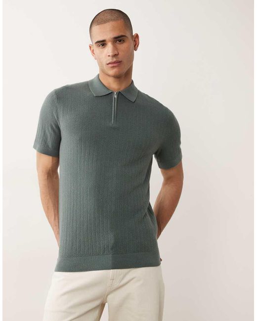 SELECTED Gray Zip Polo for men