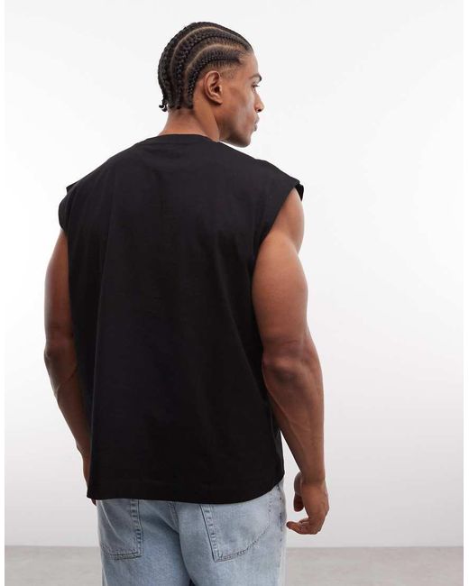 Weekday Black Oversized Sleeveless T-Shirt for men